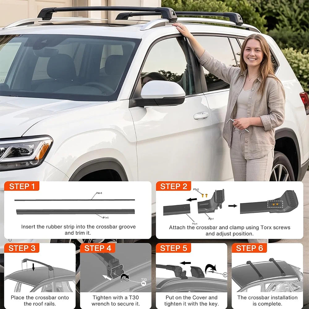 SNAILFLY 220 lbs T-Slot Roof Rack Cross Bars fit for Volkswagen Atlas with Raised Side Rails