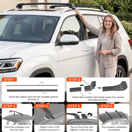 SNAILFLY 220 lbs T-Slot Roof Rack Cross Bars fit for Volkswagen Atlas with Raised Side Rails