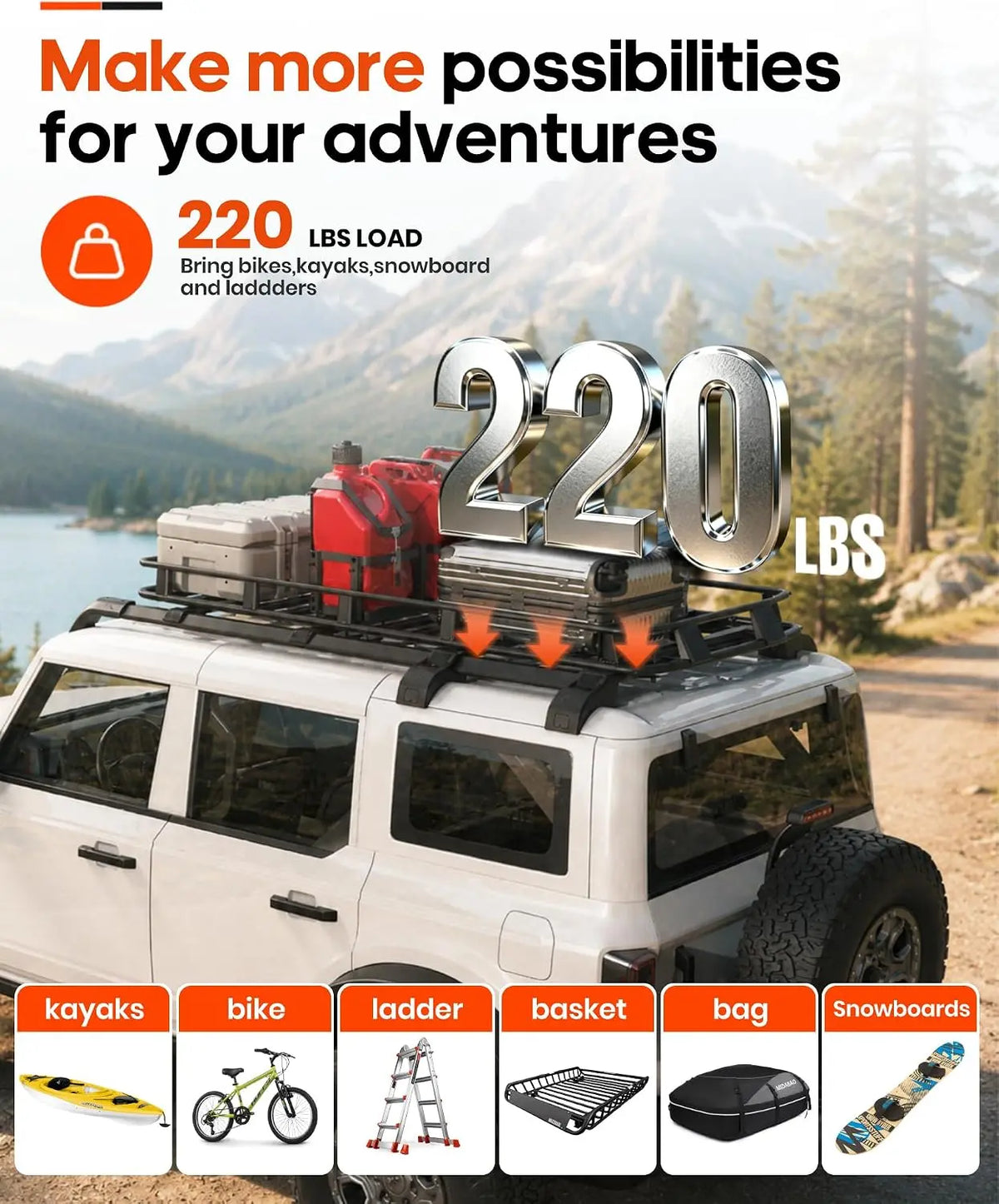SNAILFLY Roof Rack Extensions fit for 2021-2026 Ford Bronco 4 Door with OE Roof Rack Cross Bars Crossbars -4
