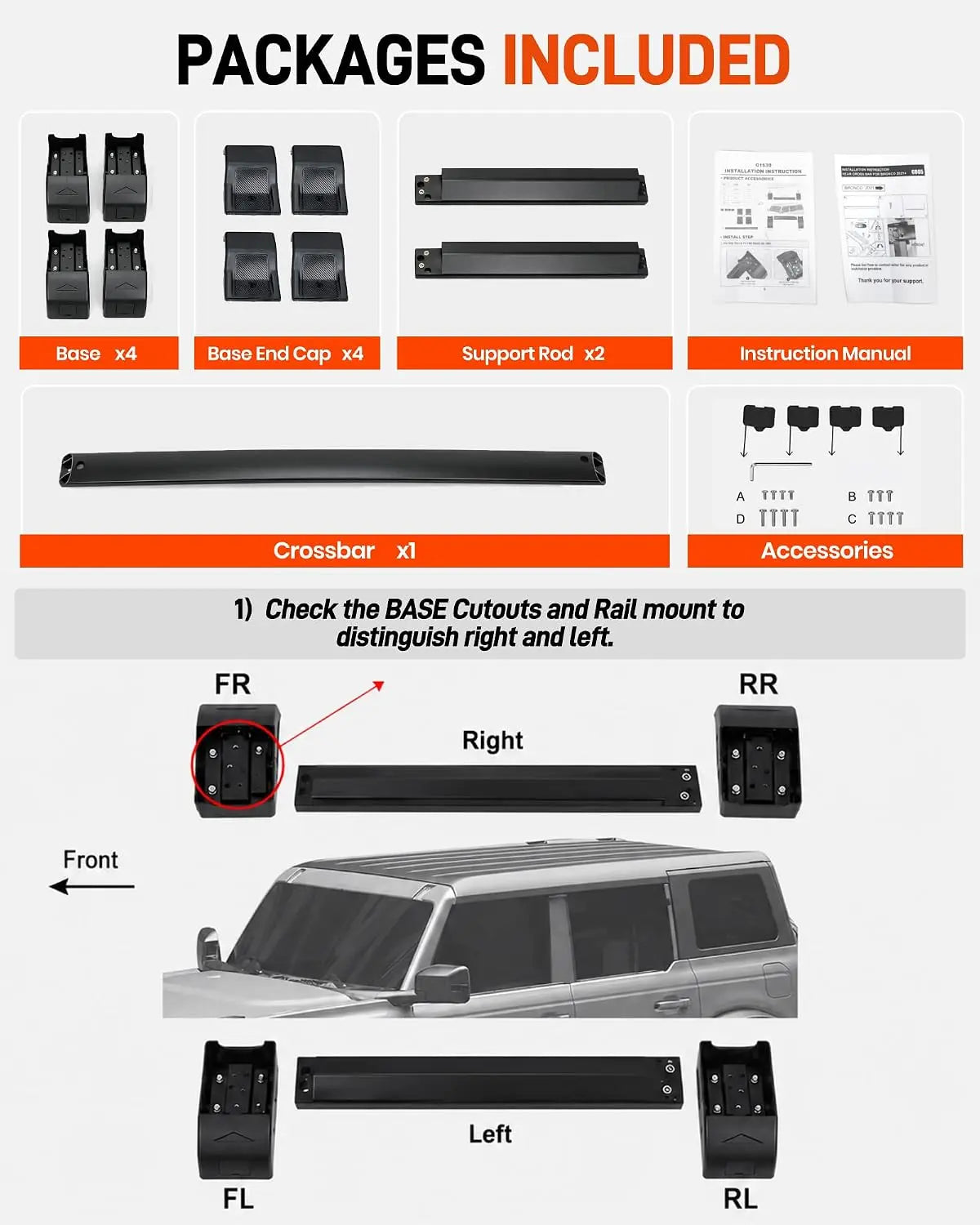 SNAILFLY Roof Rack Extensions fit for 2021-2026 Ford Bronco 4 Door with OE Roof Rack Cross Bars Crossbars -6