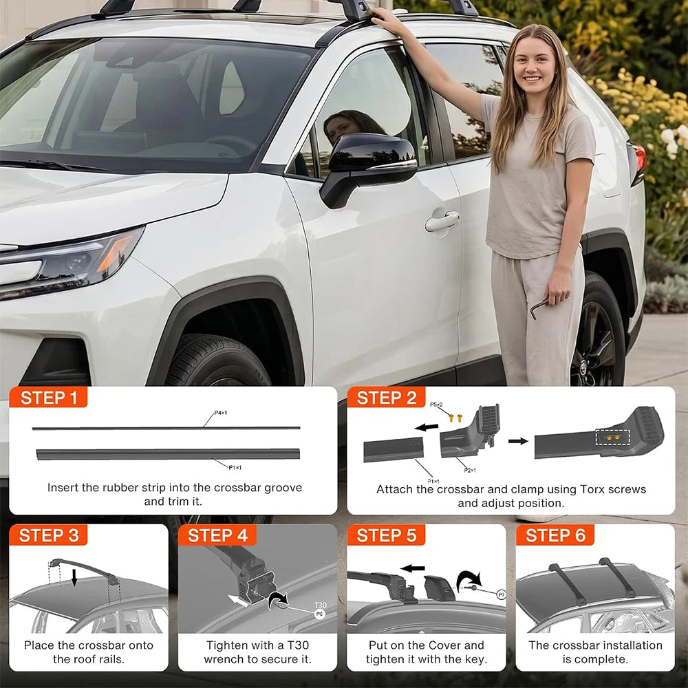 SNAILFLY 220 lbs T-Slot Roof Rack Cross Bars fit for Toyota RAV4 with Flush Side Rails