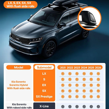 SNAILFLY 165 lbs Roof Rack Cross Bars fit for Kia Sorento ＆ Hybrid with Flush Side Rails